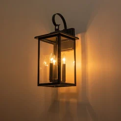 IP23 Matte Black Farmhouse 3-Light Lantern Outdoor Wall Light