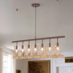 Italy Vintage Luxe Draped Amber Crystal Linear Chandelier