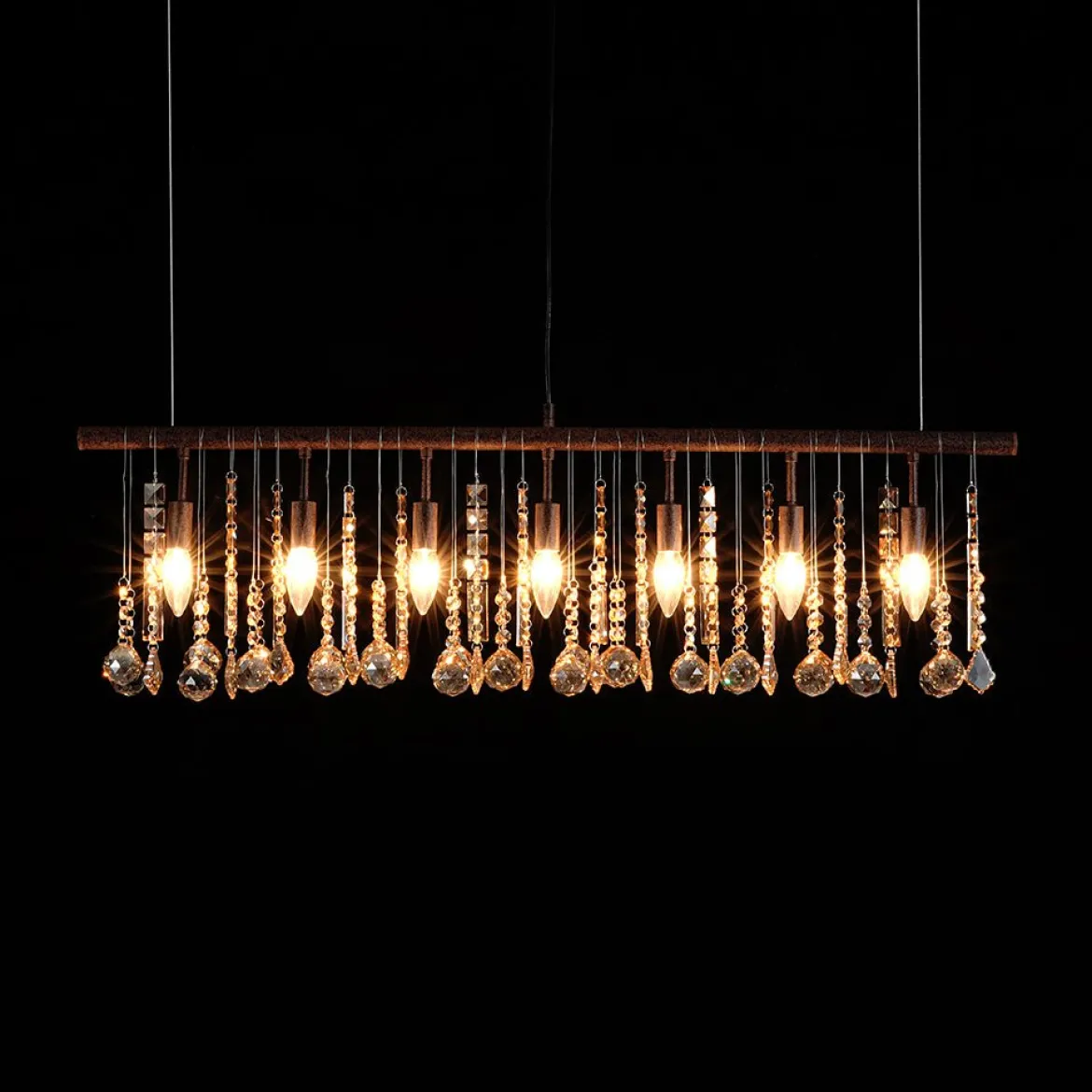 Italy Vintage Luxe Draped Amber Crystal Linear Chandelier