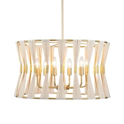 Ivory Woven Brass Open Drum Pendant Light