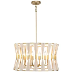 Ivory Woven Brass Open Drum Pendant Light