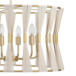 Ivory Woven Brass Open Drum Pendant Light
