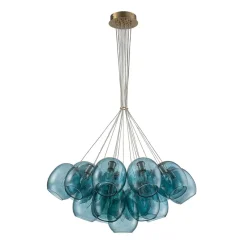Lake House Cluster Blue Glass Globe Bubble Chandelier