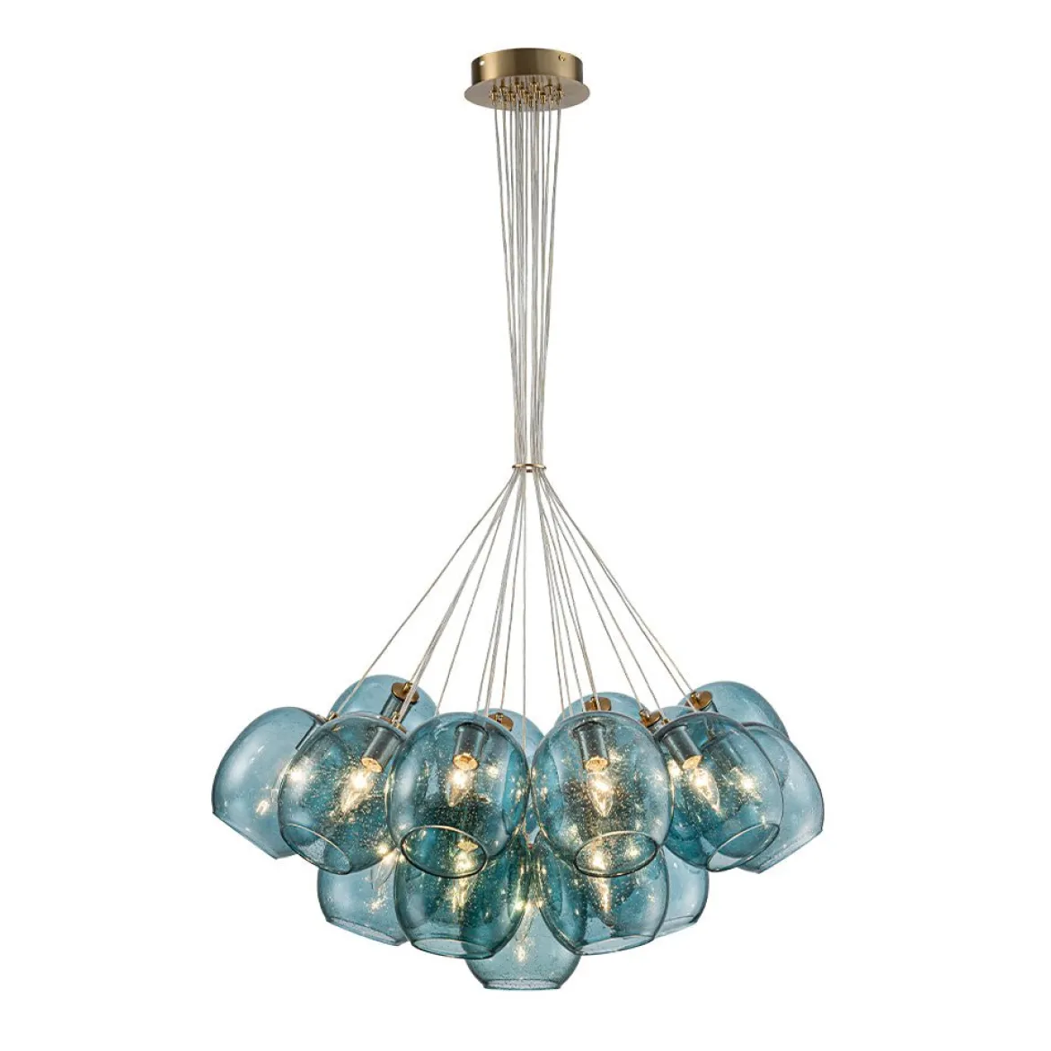 Lake House Cluster Blue Glass Globe Bubble Chandelier