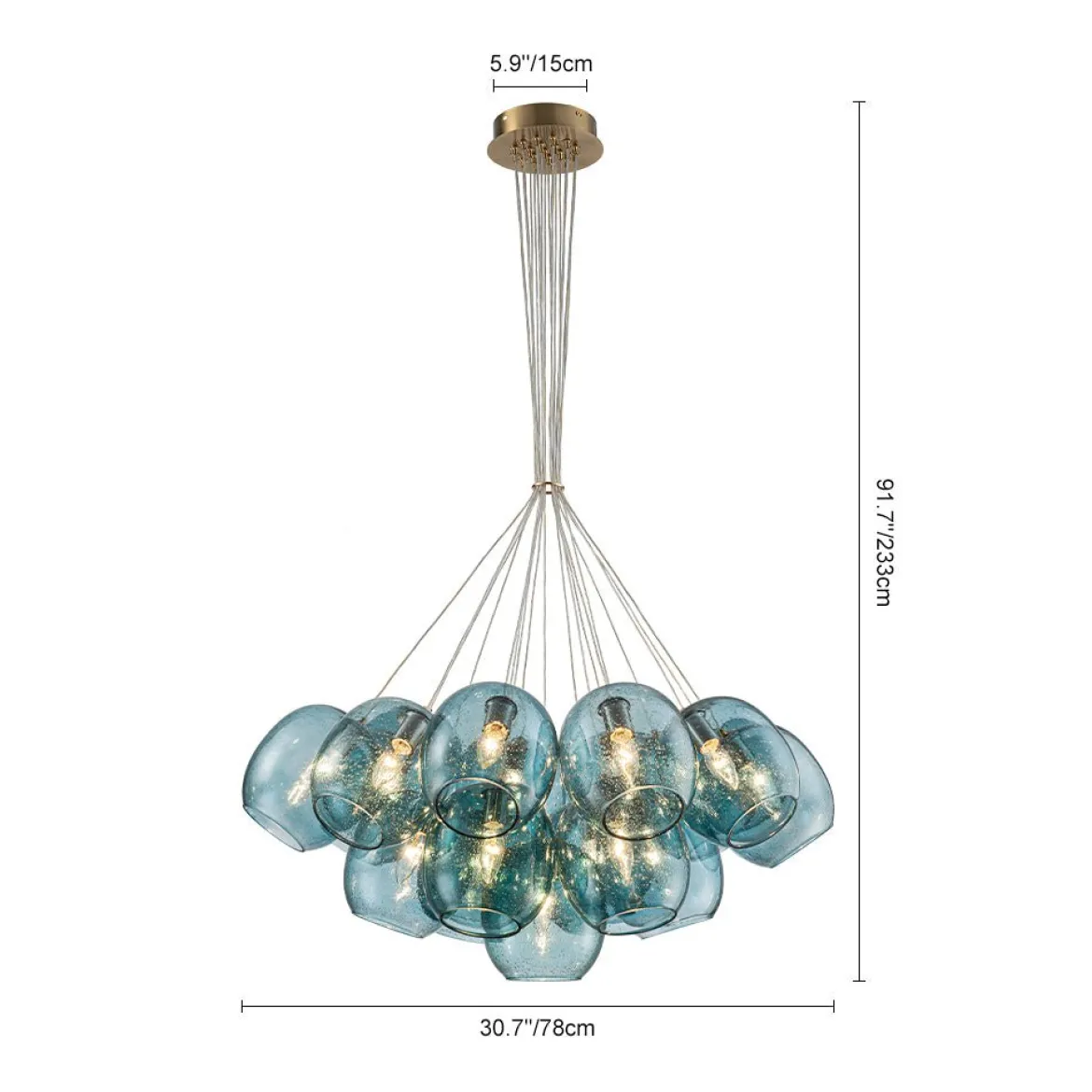 Lake House Cluster Blue Glass Globe Bubble Chandelier