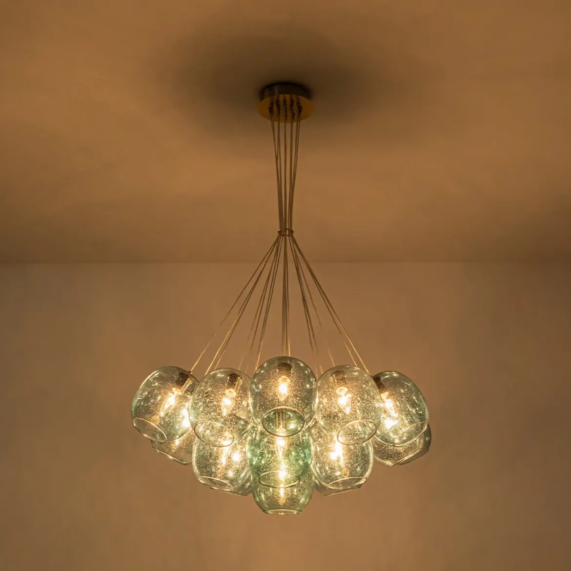 Lake House Cluster Blue Glass Globe Bubble Chandelier