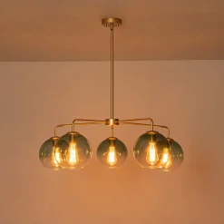 Lake House Green Glass Globe 5-Light Round Sputnik Chandelier