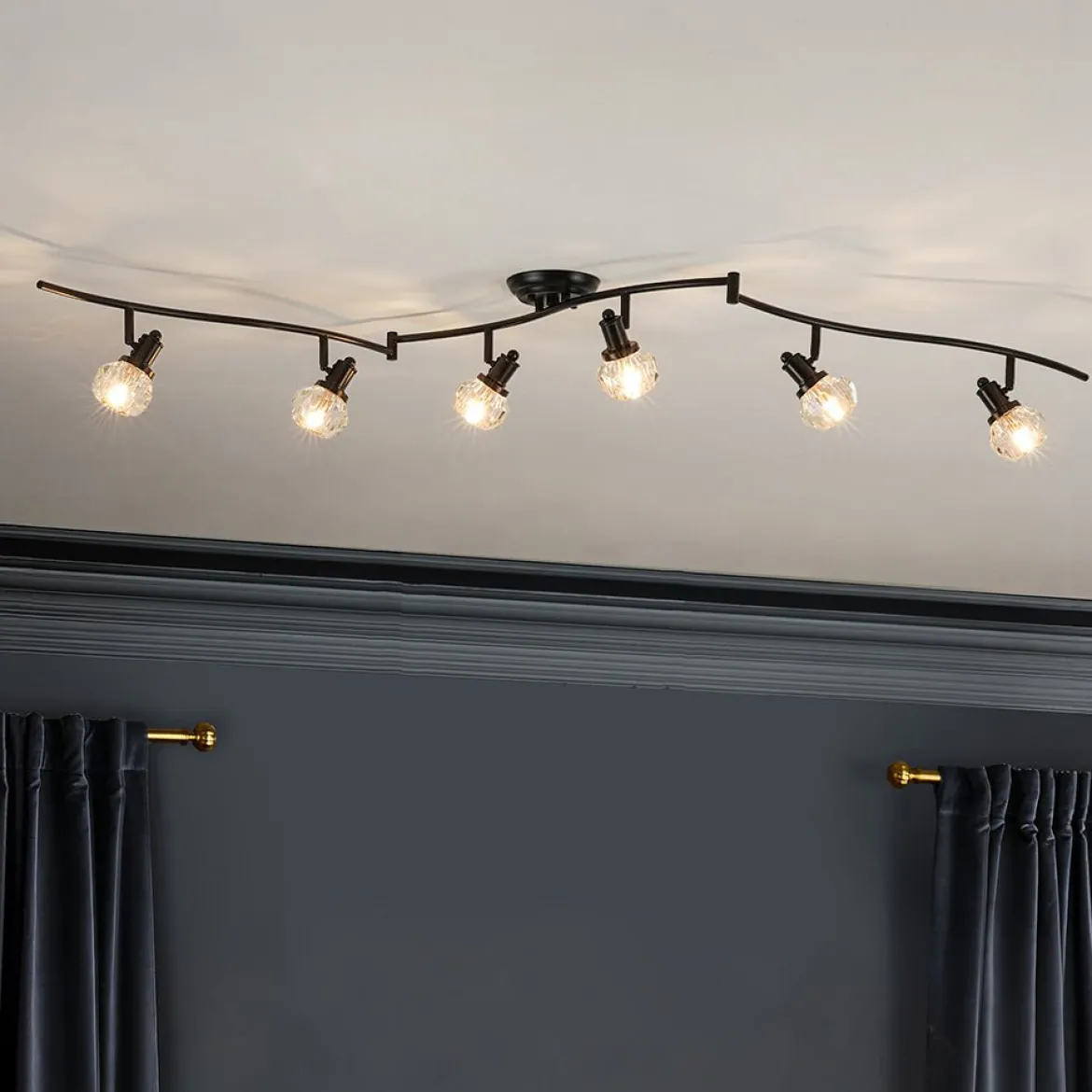 6-Light Adjustable Crystal Spotlight Island Linear Track Light