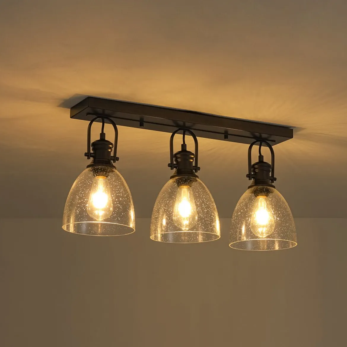 3-Light Adjustable Seeded Glass Linear Semi Flush Mount