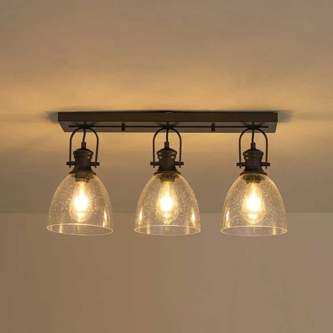 3-Light Adjustable Seeded Glass Linear Semi Flush Mount