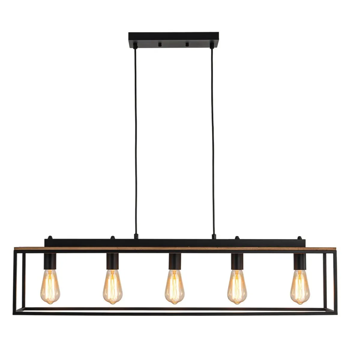 5-Light Aged Oak Iron Rectangle Cage Island Chandelier
