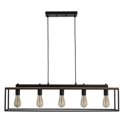 5-Light Aged Oak Iron Rectangle Cage Island Chandelier