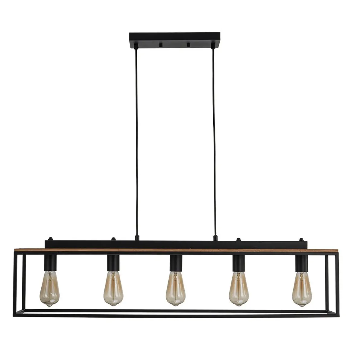 5-Light Aged Oak Iron Rectangle Cage Island Chandelier