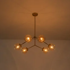 6-Light Amber Glass Globe Branch Sputnik Chandelier