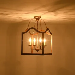 4-light Antique Bronze Candle Square Lantern Semi Flush