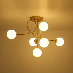 6‑Light Arch Opal Glass Globe Bubble Semi Flush Chandelier