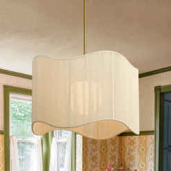 1-Light Beige Woven Thread Wavy Drum Cage Chandelier