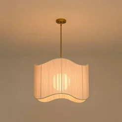 1-Light Beige Woven Thread Wavy Drum Cage Chandelier