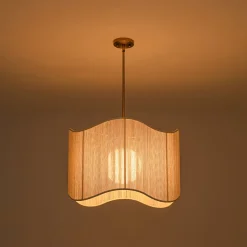 1-Light Beige Woven Thread Wavy Drum Cage Chandelier