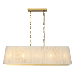 5-Light Beige Woven Thread Linear Cage Island Chandelier