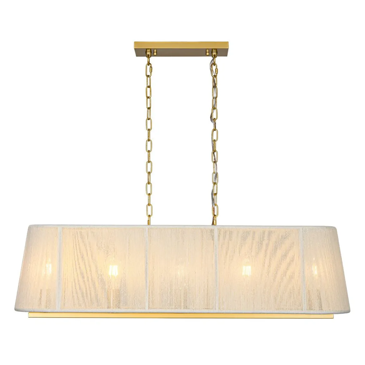 5-Light Beige Woven Thread Linear Cage Island Chandelier