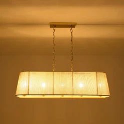 5-Light Beige Woven Thread Linear Cage Island Chandelier