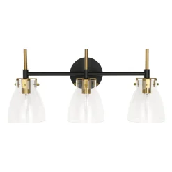 3-Light Black Brass Bell Glass Shade Vanity Wall Lamp