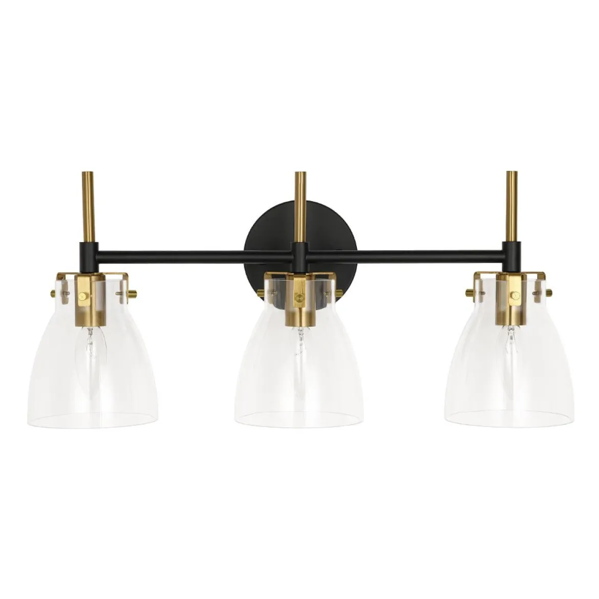 3-Light Black Brass Bell Glass Shade Vanity Wall Lamp