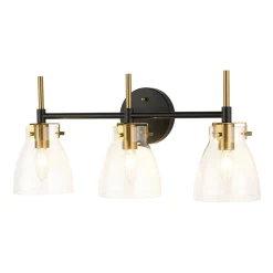 3-Light Black Brass Bell Glass Shade Vanity Wall Lamp