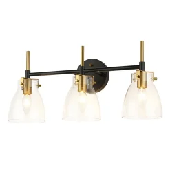3-Light Black Brass Bell Glass Shade Vanity Wall Lamp