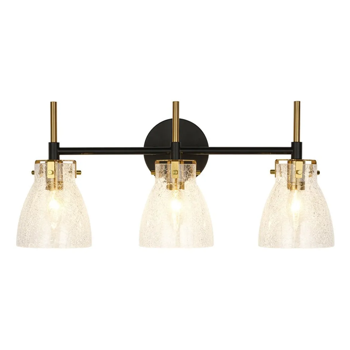 3-Light Black Brass Bell Glass Shade Vanity Wall Lamp