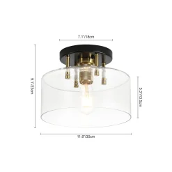 1-Light Black Brass Clear Glass Drum Semi Flush Mount