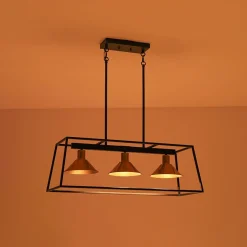 3-Light Black Brass Rectangle Cage Island Chandelier