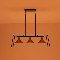 3-Light Black Brass Rectangle Cage Island Chandelier