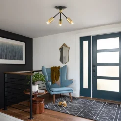 3-Light Black Brass Sputnik Semi Flush Mount