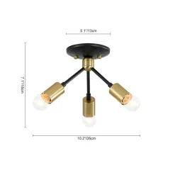 3-Light Black Brass Sputnik Semi Flush Mount