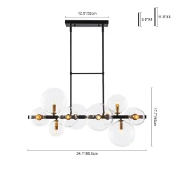 12-Light Black Brass Sputnik Glass Bubble Linear Island Pendant