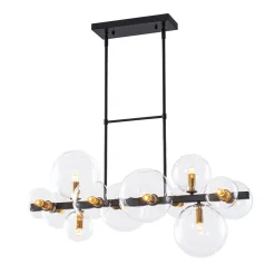 12-Light Black Brass Sputnik Glass Bubble Linear Island Pendant