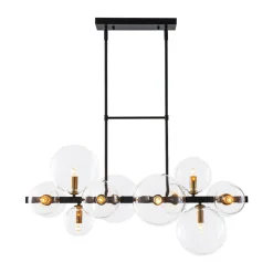 12-Light Black Brass Sputnik Glass Bubble Linear Island Pendant