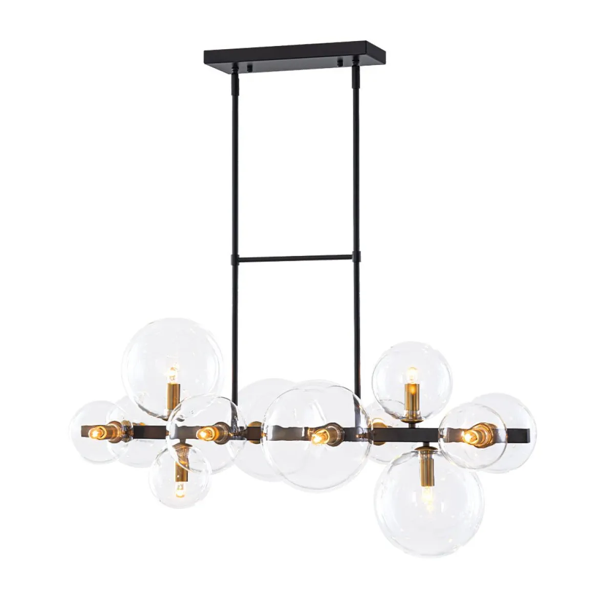 12-Light Black Brass Sputnik Glass Bubble Linear Island Pendant