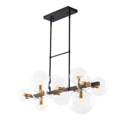 12-Light Black Brass Sputnik Glass Bubble Linear Island Pendant