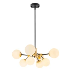 8-Light Black Brass White Glass Globe Round Sputnik Chandelier
