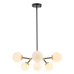8-Light Black Brass White Glass Globe Round Sputnik Chandelier