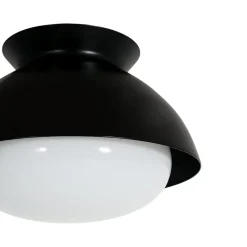 1-Light Black Dome Frosted Glass Shade Semi Flush Mount