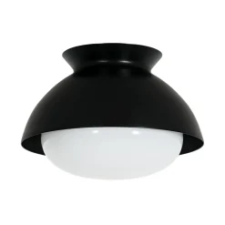 1-Light Black Dome Frosted Glass Shade Semi Flush Mount
