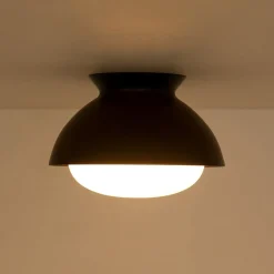 1-Light Black Dome Frosted Glass Shade Semi Flush Mount