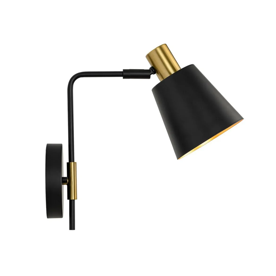 1-Light Black Gold 90-Degree Adjustable Cone Wall Lamp