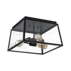 3-Light Black Square Box Clear Glass Cage Ceiling Light