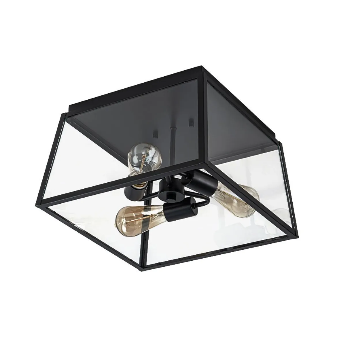 3-Light Black Square Box Clear Glass Cage Ceiling Light