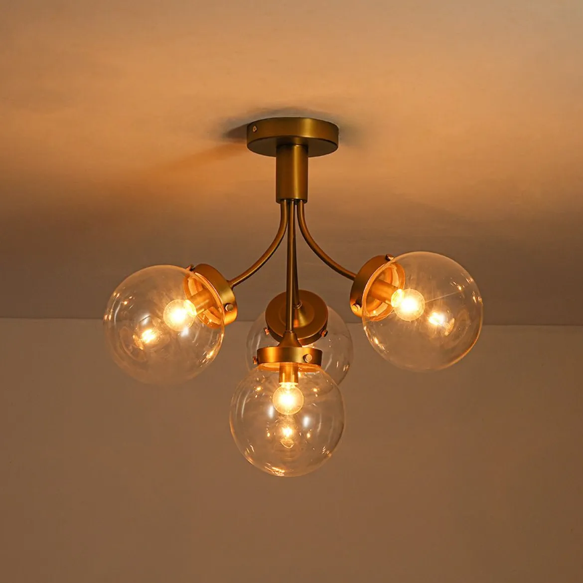 4-Light Bloom Clear Glass Globe Semi Flush Mount